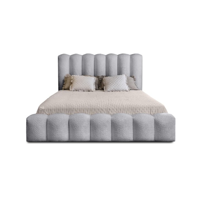 Lit coffre BADJA EUPHORIA – Tissu bouclé Perle d'aube – 140x200 cm – Sommier relevable – Design haut de gamme 