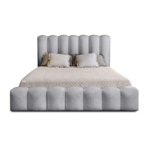Lit coffre BADJA EUPHORIA – Tissu bouclé Perle d'aube – 140x200 cm – Sommier relevable – Design haut de gamme 
