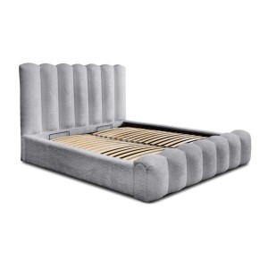 Lit coffre BADJA EUPHORIA – Tissu bouclé Perle d'aube – 160x200 cm – Sommier relevable – Design haut de gamme 