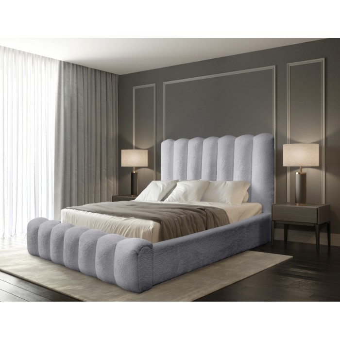 Lit coffre BADJA EUPHORIA – Tissu bouclé Perle d'aube – 160x200 cm – Sommier relevable – Design haut de gamme