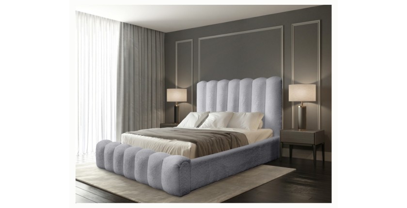 Lit coffre BADJA EUPHORIA – Tissu bouclé Perle d'aube – 160x200 cm – Sommier relevable – Design haut de gamme
