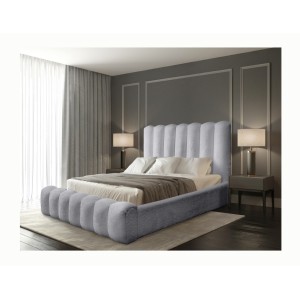 Lit coffre BADJA EUPHORIA – Tissu bouclé Perle d'aube – 160x200 cm – Sommier relevable – Design haut de gamme