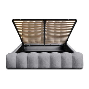 Lit coffre BADJA EUPHORIA – Tissu bouclé Perle d'aube – 160x200 cm – Sommier relevable – Design haut de gamme 