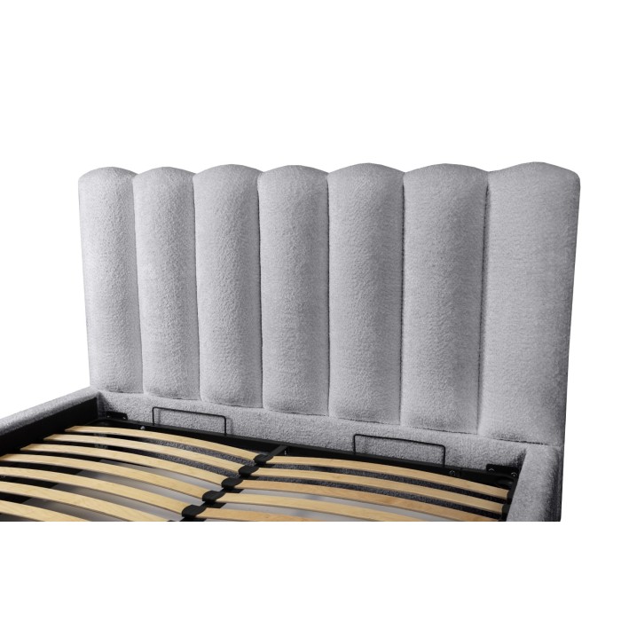 Lit coffre BADJA EUPHORIA – Tissu bouclé Perle d'aube – 160x200 cm – Sommier relevable – Design haut de gamme 