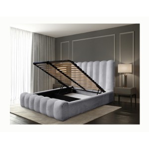 Lit coffre BADJA EUPHORIA – Tissu bouclé Perle d'aube – 160x200 cm – Sommier relevable – Design haut de gamme 