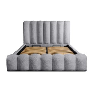 Lit coffre BADJA EUPHORIA – Tissu bouclé Perle d'aube – 180x200 cm – Sommier relevable – Design haut de gamme 