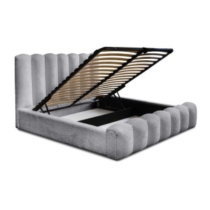 Lit coffre BADJA EUPHORIA – Tissu bouclé Perle d'aube – 180x200 cm – Sommier relevable – Design haut de gamme 