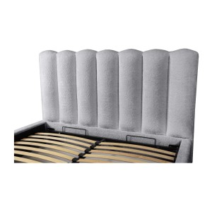 Lit coffre BADJA EUPHORIA – Tissu bouclé Perle d'aube – 180x200 cm – Sommier relevable – Design haut de gamme 