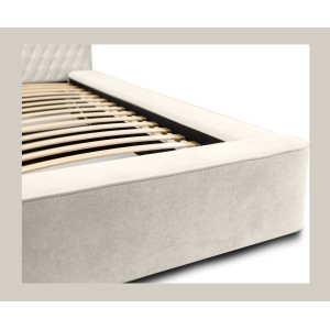 Lit coffre VERNON – Tissu chenille bouclé Lin naturel – 140x200 cm – Sommier relevable – Élégance et confort premium 