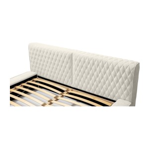 Lit coffre VERNON – Tissu chenille bouclé Lin naturel – 140x200 cm – Sommier relevable – Élégance et confort premium 