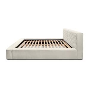 Lit coffre VERNON – Tissu chenille bouclé Lin naturel – 180x200 cm – Sommier relevable – Design haut de gamme 