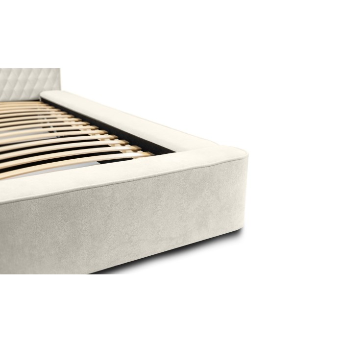 Lit coffre VERNON – Tissu chenille bouclé Lin naturel – 180x200 cm – Sommier relevable – Design haut de gamme 