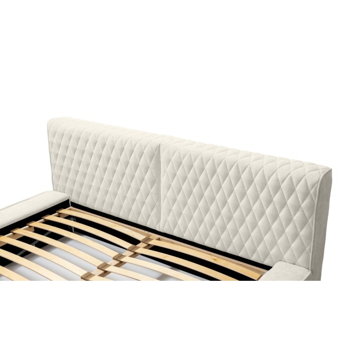 Lit coffre VERNON – Tissu chenille bouclé Lin naturel – 180x200 cm – Sommier relevable – Design haut de gamme 