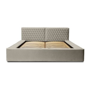 Lit coffre VERNON – Tissu chenille bouclé Taupe fumé – 140x200 cm – Sommier relevable – Design haut de gamme 