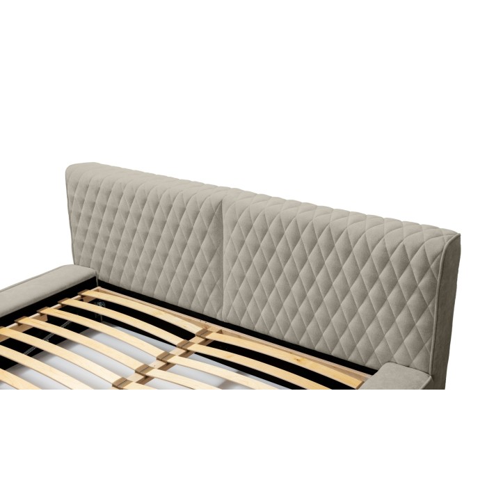 Lit coffre VERNON – Tissu chenille bouclé Taupe fumé – 140x200 cm – Sommier relevable – Design haut de gamme 