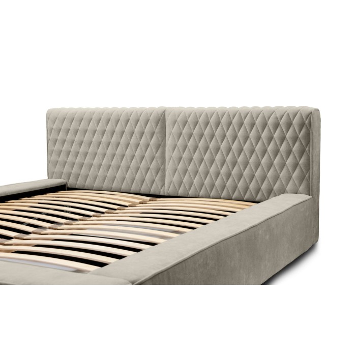 Lit coffre VERNON – Tissu chenille bouclé Taupe fumé – 160x200 cm – Sommier relevable – Design haut de gamme 