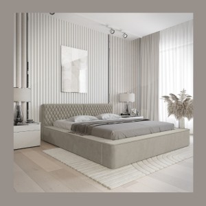 Lit coffre VERNON – Tissu chenille bouclé Taupe fumé – 160x200 cm – Sommier relevable – Design haut de gamme 