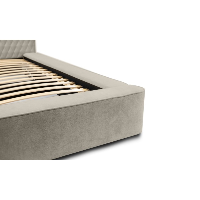 Lit coffre VERNON – Tissu chenille bouclé Taupe fumé – 180x200 cm – Sommier relevable – Design haut de gamme 