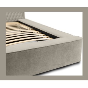 Lit coffre VERNON – Tissu chenille bouclé Taupe fumé – 180x200 cm – Sommier relevable – Design haut de gamme 