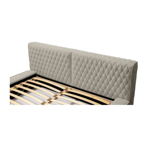 Lit coffre VERNON – Tissu chenille bouclé Taupe fumé – 180x200 cm – Sommier relevable – Design haut de gamme 