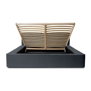 Lit coffre VERNON – Tissu chenille bouclé Charbon bleu – 140x200 cm – Sommier relevable – Design haut de gamme 