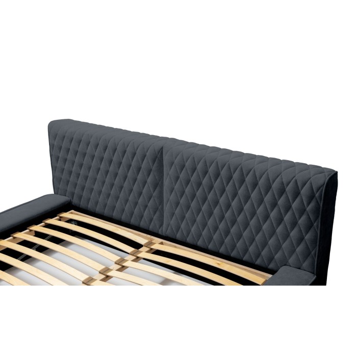 Lit coffre VERNON – Tissu chenille bouclé Charbon bleu – 180x200 cm – Sommier relevable – Design haut de gamme 