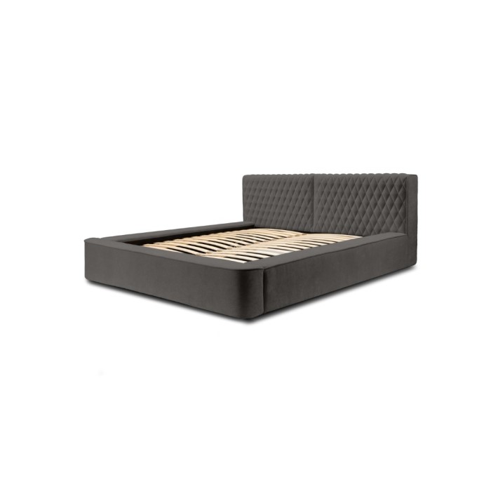 Lit coffre VERNON – Tissu chenille bouclé Anthracite profond – 140x200 cm – Sommier relevable – Design haut de gamme 