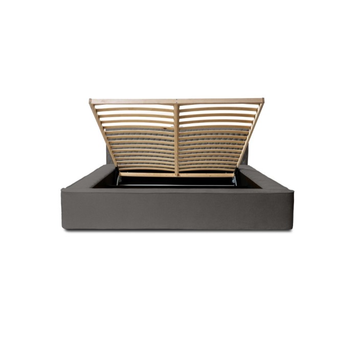 Lit coffre VERNON – Tissu chenille bouclé Anthracite profond – 140x200 cm – Sommier relevable – Design haut de gamme 