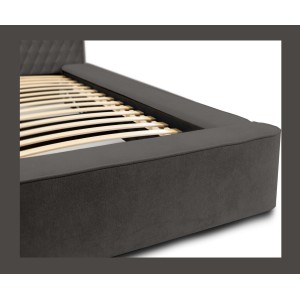 Lit coffre VERNON – Tissu chenille bouclé Anthracite profond – 140x200 cm – Sommier relevable – Design haut de gamme 