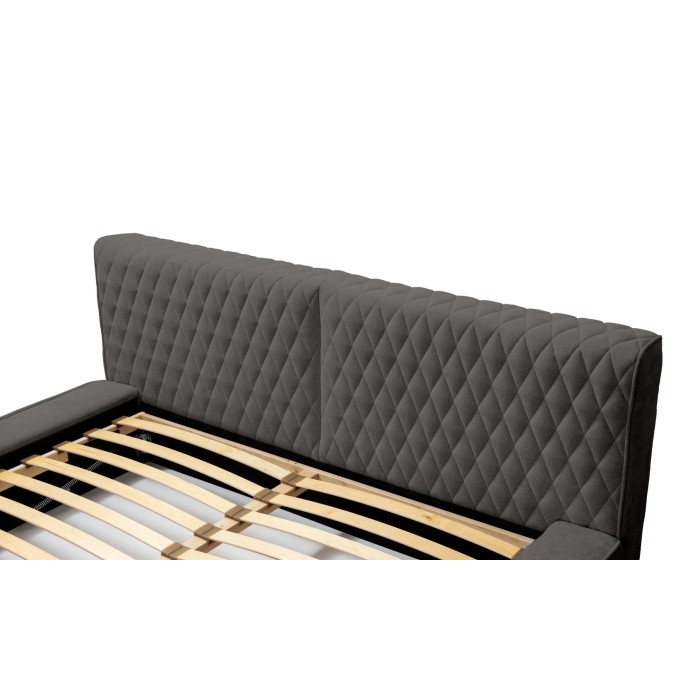 Lit coffre VERNON – Tissu chenille bouclé Anthracite profond – 140x200 cm – Sommier relevable – Design haut de gamme 
