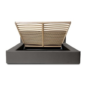 Lit coffre VERNON – Tissu chenille bouclé Anthracite profond – 160x200 cm – Sommier relevable – Design haut de gamme 