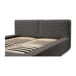 Lit coffre VERNON – Tissu chenille bouclé Anthracite profond – 160x200 cm – Sommier relevable – Design haut de gamme 