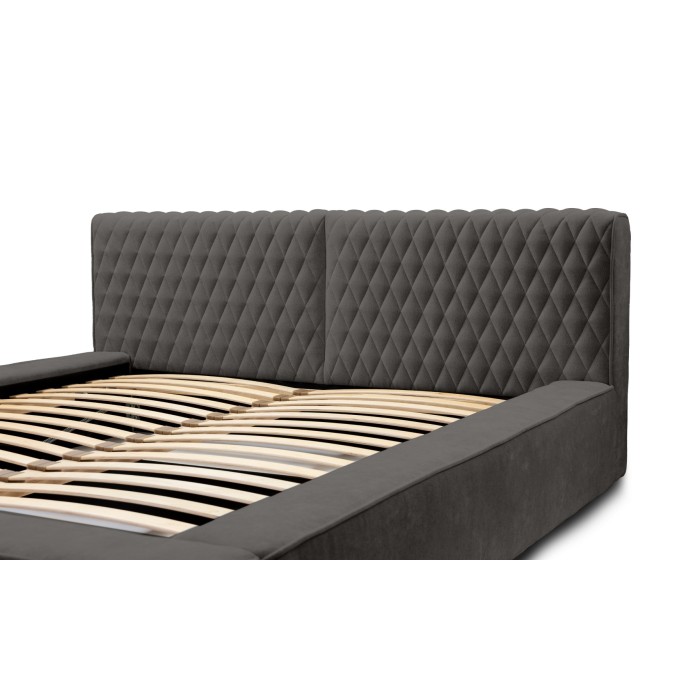 Lit coffre VERNON – Tissu chenille bouclé Anthracite profond – 180x200 cm – Sommier relevable – Design haut de gamme 