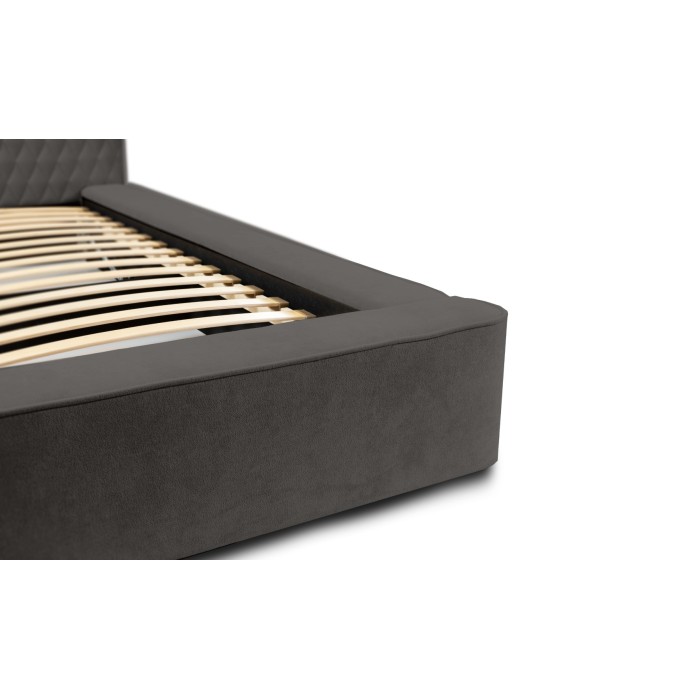 Lit coffre VERNON – Tissu chenille bouclé Anthracite profond – 180x200 cm – Sommier relevable – Design haut de gamme 