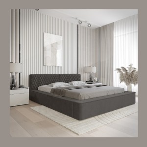 Lit coffre VERNON – Tissu chenille bouclé Anthracite profond – 180x200 cm – Sommier relevable – Design haut de gamme 