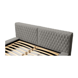 Lit coffre VERNON – Tissu chenille bouclé Cendre taupe – 140x200 cm – Sommier relevable – Design haut de gamme 