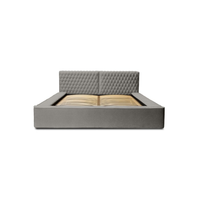 Lit coffre VERNON – Tissu chenille bouclé Cendre taupe – 160x200 cm – Sommier relevable – Design haut de gamme 