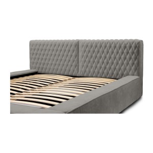 Lit coffre VERNON – Tissu chenille bouclé Cendre taupe – 160x200 cm – Sommier relevable – Design haut de gamme 