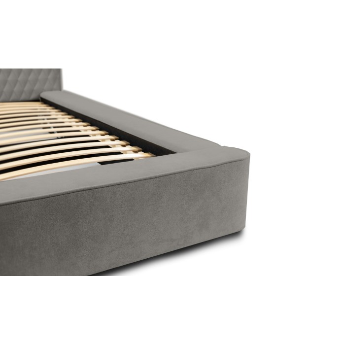 Lit coffre VERNON – Tissu chenille bouclé Cendre taupe – 160x200 cm – Sommier relevable – Design haut de gamme 