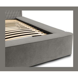 Lit coffre VERNON – Tissu chenille bouclé Cendre taupe – 160x200 cm – Sommier relevable – Design haut de gamme 