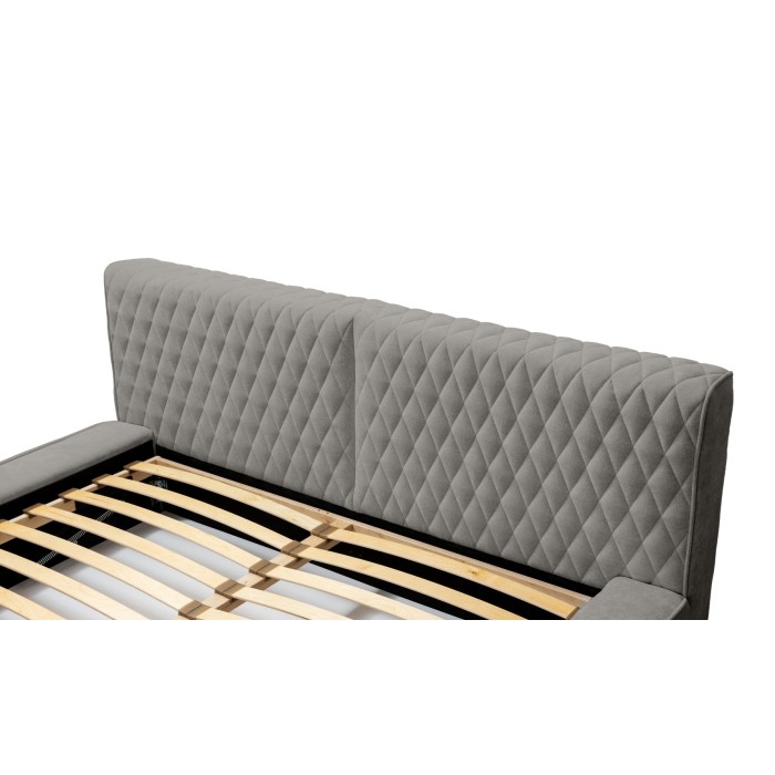 Lit coffre VERNON – Tissu chenille bouclé Cendre taupe – 160x200 cm – Sommier relevable – Design haut de gamme 