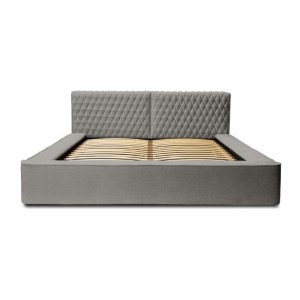 Lit coffre VERNON – Tissu chenille bouclé Cendre taupe – 180x200 cm – Sommier relevable – Design haut de gamme 