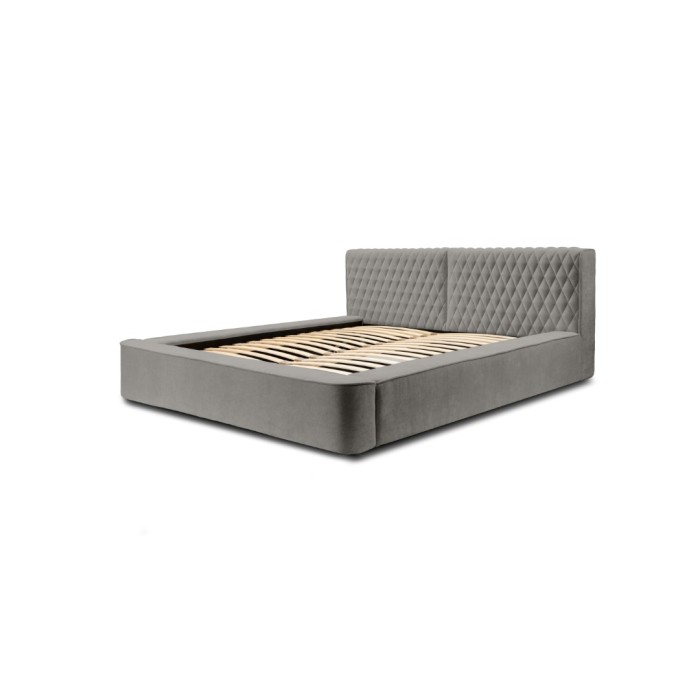 Lit coffre VERNON – Tissu chenille bouclé Cendre taupe – 180x200 cm – Sommier relevable – Design haut de gamme 
