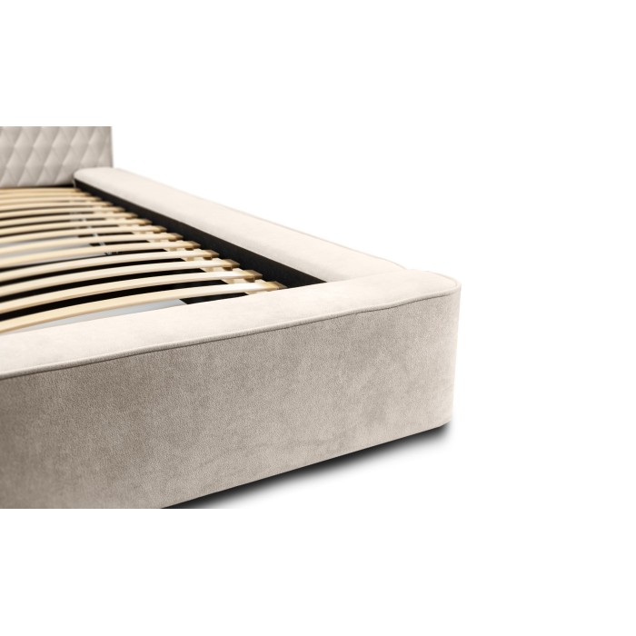 Lit coffre VERNON – Tissu chenille bouclé Sable rosé – 140x200 cm – Sommier relevable – Design haut de gamme 