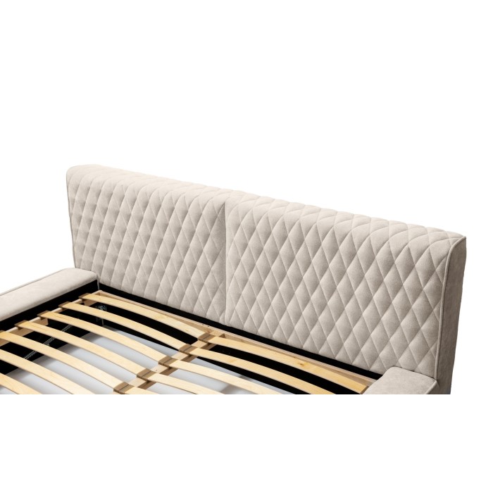 Lit coffre VERNON – Tissu chenille bouclé Sable rosé – 140x200 cm – Sommier relevable – Design haut de gamme 