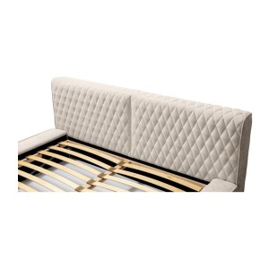 Lit coffre VERNON – Tissu chenille bouclé Sable rosé – 140x200 cm – Sommier relevable – Design haut de gamme 