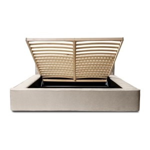 Lit coffre VERNON – Tissu chenille bouclé Sable rosé – 160x200 cm – Sommier relevable – Design haut de gamme 