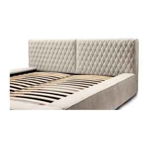 Lit coffre VERNON – Tissu chenille bouclé Sable rosé – 180x200 cm – Sommier relevable – Design haut de gamme 