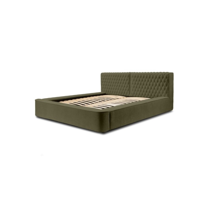Lit coffre VERNON – Tissu chenille bouclé Feuille d'olivier – 140x200 cm – Sommier relevable – Design haut de gamme 