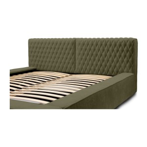 Lit coffre VERNON – Tissu chenille bouclé Feuille d'olivier – 160x200 cm – Sommier relevable – Design haut de gamme 